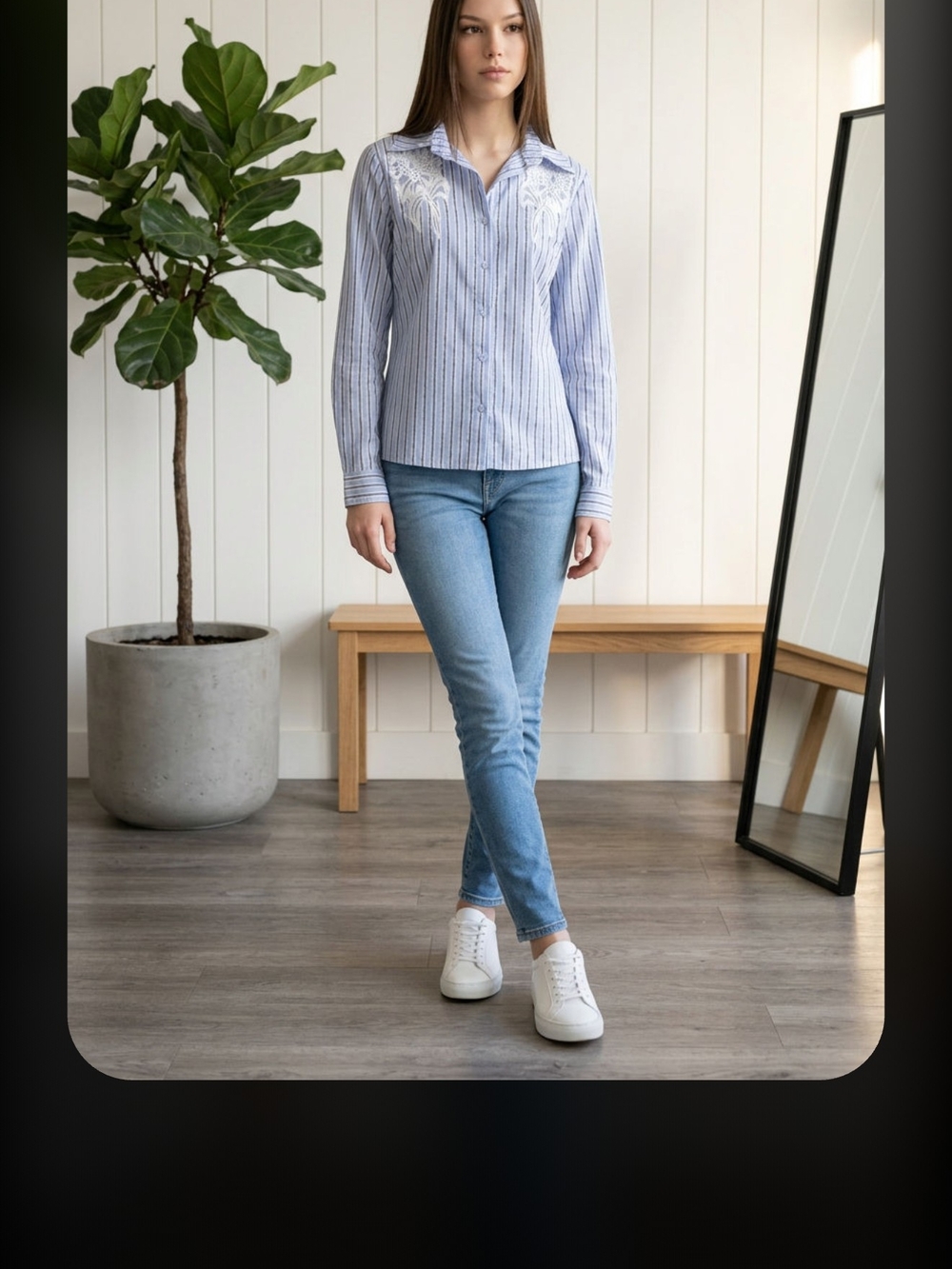 LC COLLECTION Light Blue & White Striped Dress Shirt